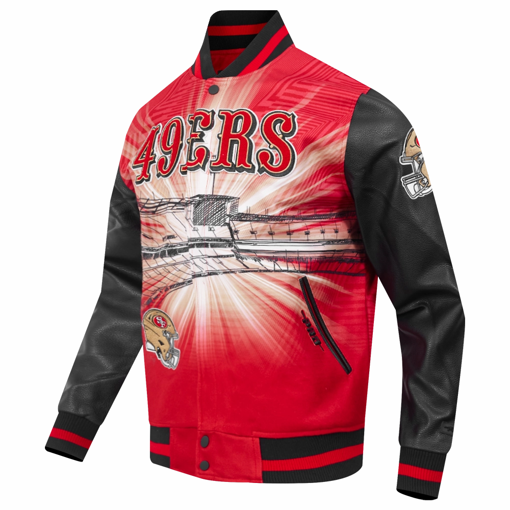 NFL SAN FRANCISCO 49ERS REMIX VARSITY MEN'S JACKET (BLACK/RED/BLACK)