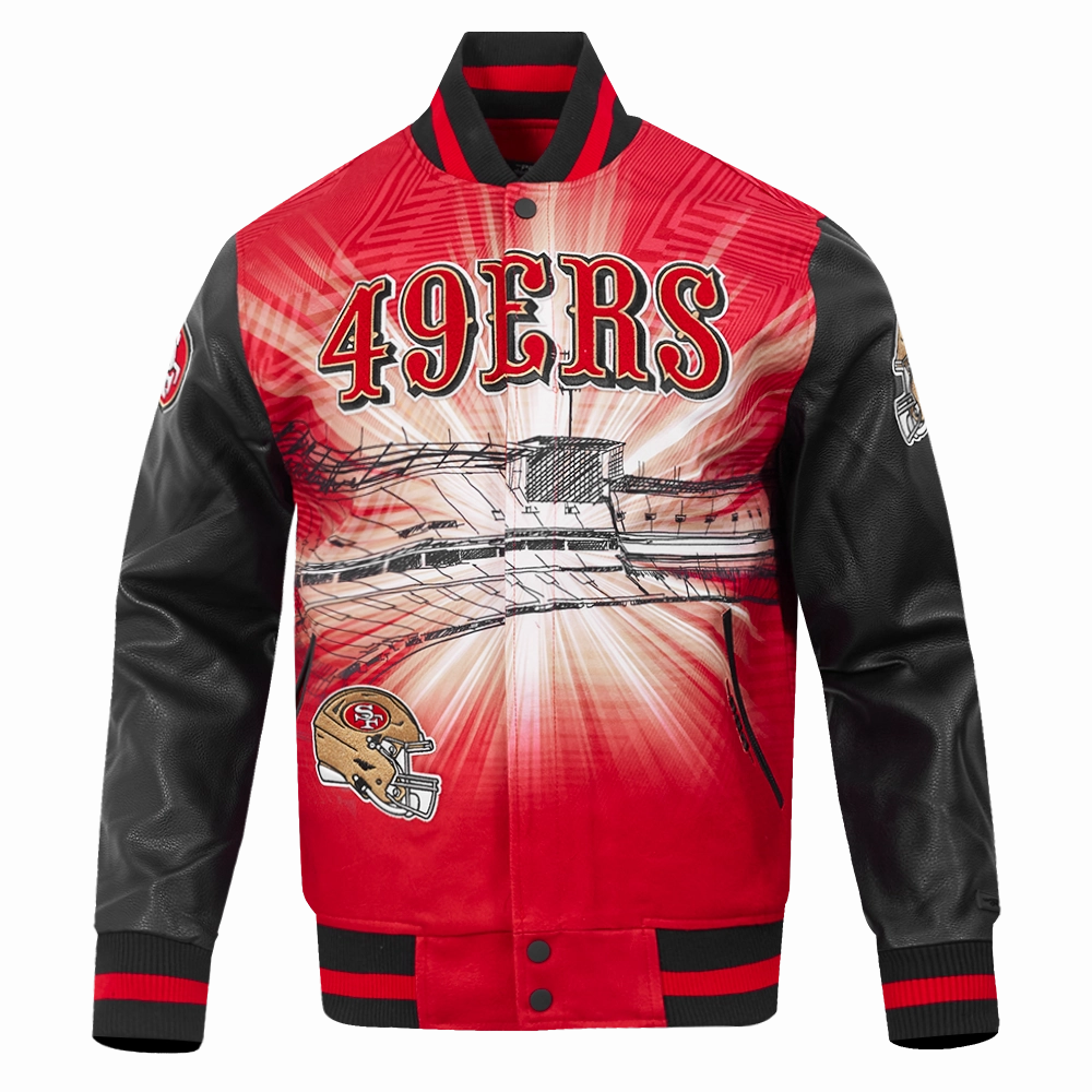 NFL SAN FRANCISCO 49ERS REMIX VARSITY MEN'S JACKET (BLACK/RED/BLACK)