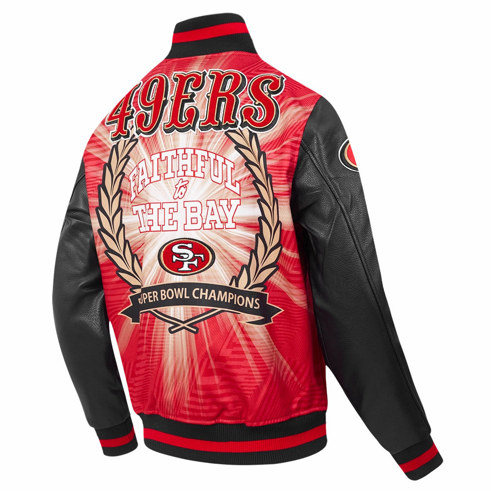 NFL SAN FRANCISCO 49ERS REMIX VARSITY MEN'S JACKET (BLACK/RED/BLACK)