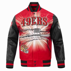 NFL SAN FRANCISCO 49ERS REMIX VARSITY MEN'S JACKET (BLACK/RED/BLACK)