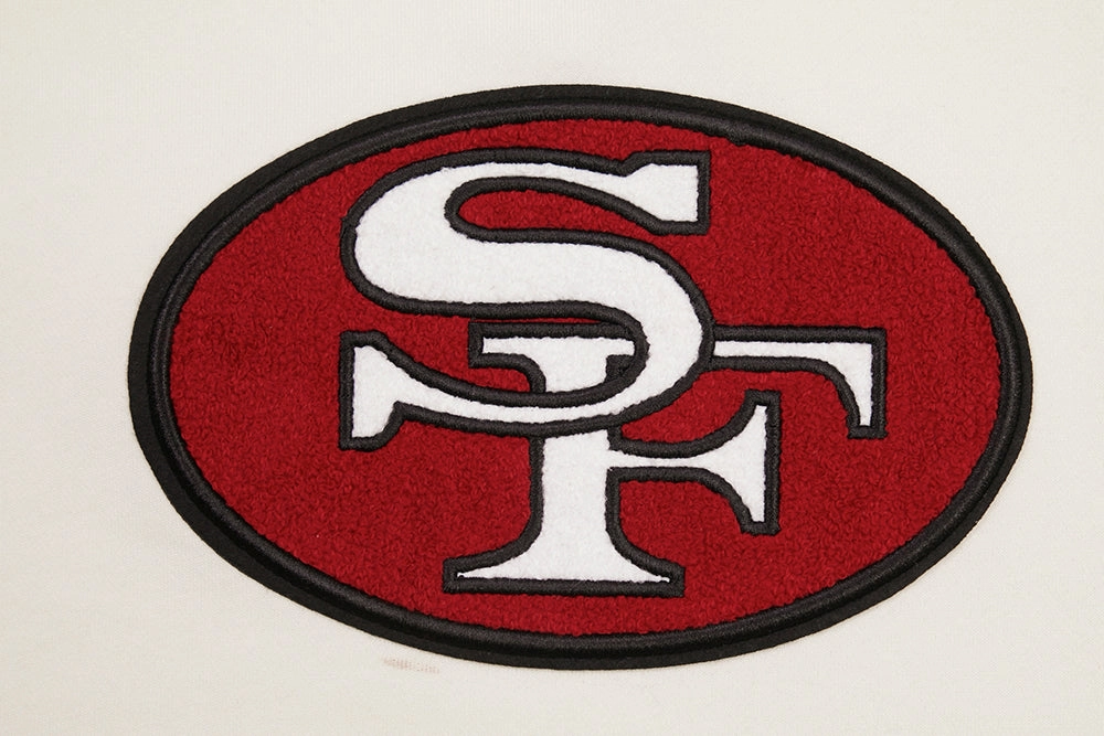 NFL SAN FRANCISCO 49ERS RETRO CLASSIC WOMEN'S CROPPED PULLOVER HOODIE (EGGSHELL/ RED)