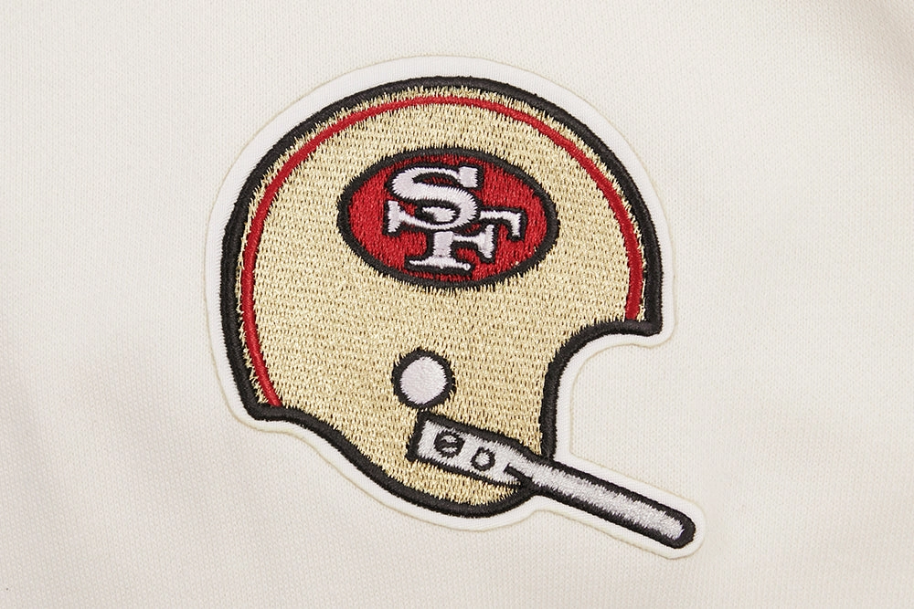 NFL SAN FRANCISCO 49ERS RETRO CLASSIC WOMEN'S CROPPED PULLOVER HOODIE (EGGSHELL/ RED)