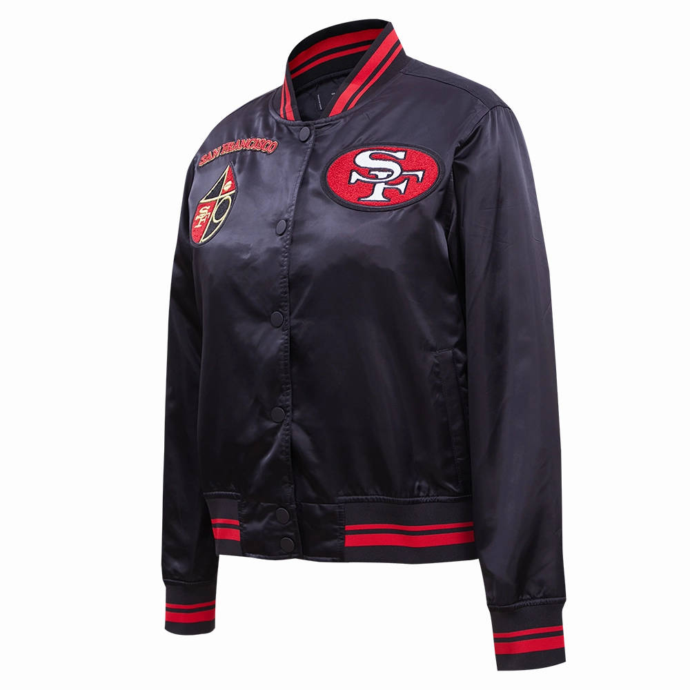 NFL SAN FRANCISCO 49ERS RETRO CLASSIC WOMEN'S RIB SATIN JACKET (BLACK/RED)