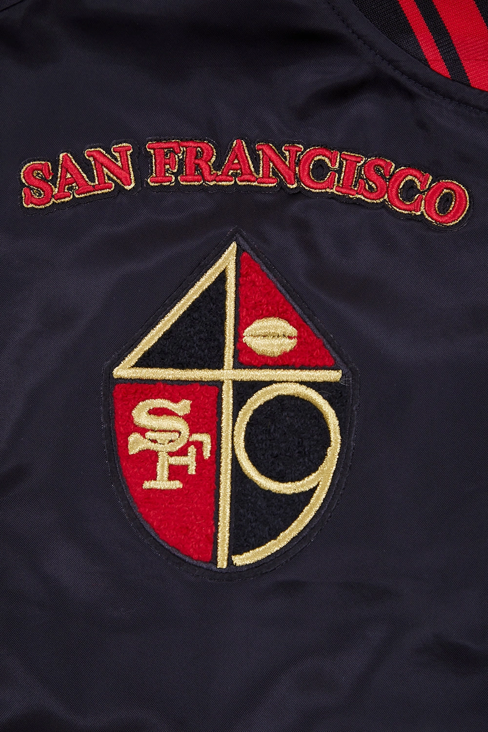 NFL SAN FRANCISCO 49ERS RETRO CLASSIC WOMEN'S RIB SATIN JACKET (BLACK/RED)