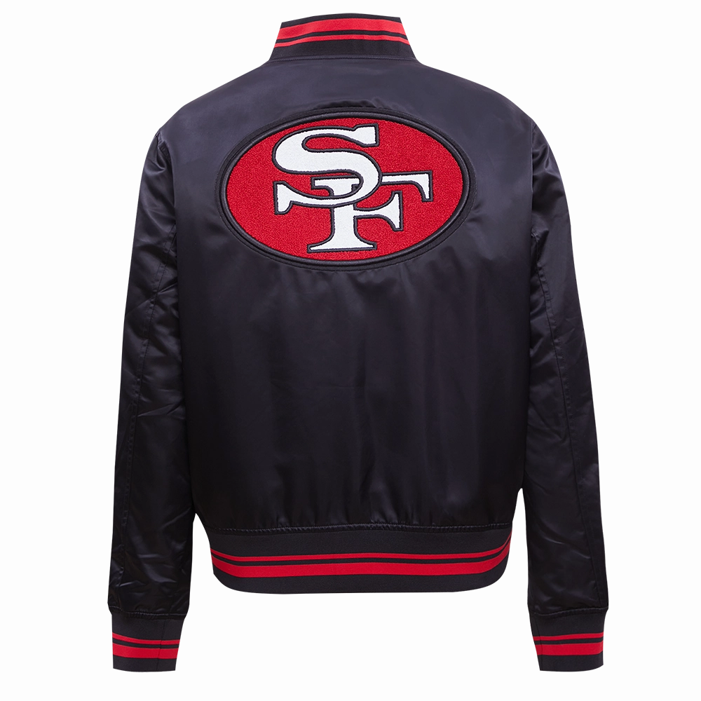 NFL SAN FRANCISCO 49ERS RETRO CLASSIC WOMEN'S RIB SATIN JACKET (BLACK/RED)