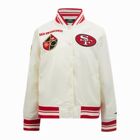 NFL SAN FRANCISCO 49ERS RETRO CLASSIC WOMEN'S RIB SATIN JACKET (EGGSHELL/ RED)