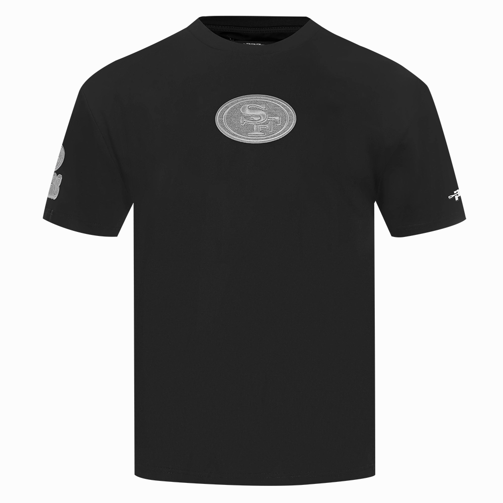 NFL SAN FRANCISCO 49ERS REVERSE FRENCH TERRY MEN'S COTTON JERSEY DROP SHOULDER TEE (BLACK)