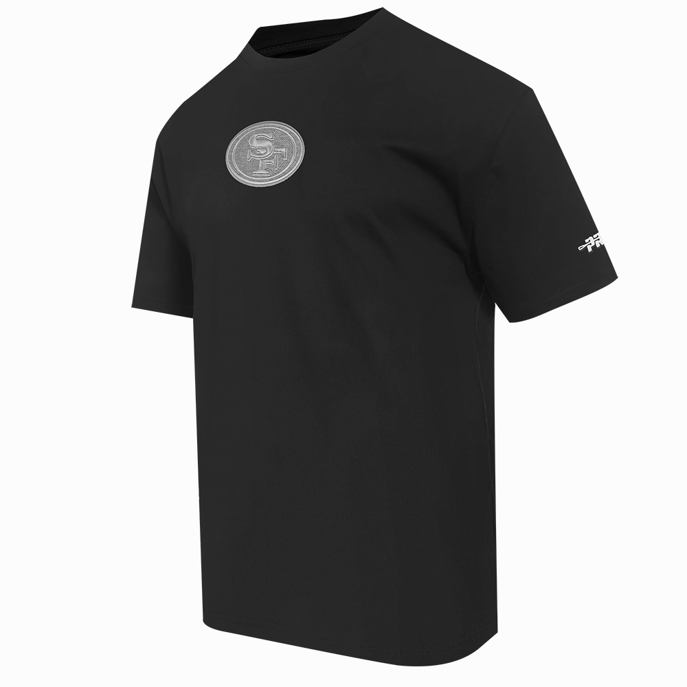 NFL SAN FRANCISCO 49ERS REVERSE FRENCH TERRY MEN'S COTTON JERSEY DROP SHOULDER TEE (BLACK)