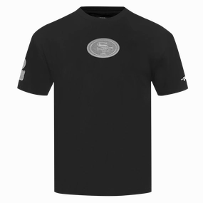 NFL SAN FRANCISCO 49ERS REVERSE FRENCH TERRY MEN'S COTTON JERSEY DROP SHOULDER TEE (BLACK)