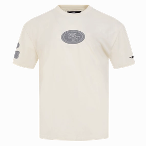 NFL SAN FRANCISCO 49ERS REVERSE FRENCH TERRY MEN'S COTTON JERSEY DROP SHOULDER TEE (EGGSHELL)