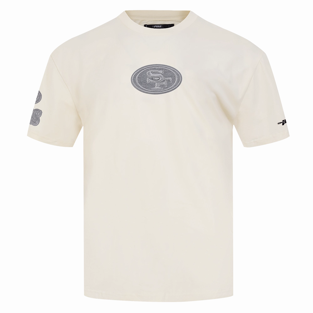 NFL SAN FRANCISCO 49ERS REVERSE FRENCH TERRY MEN'S COTTON JERSEY DROP SHOULDER TEE (EGGSHELL)