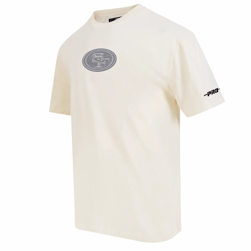 NFL SAN FRANCISCO 49ERS REVERSE FRENCH TERRY MEN'S COTTON JERSEY DROP SHOULDER TEE (EGGSHELL)