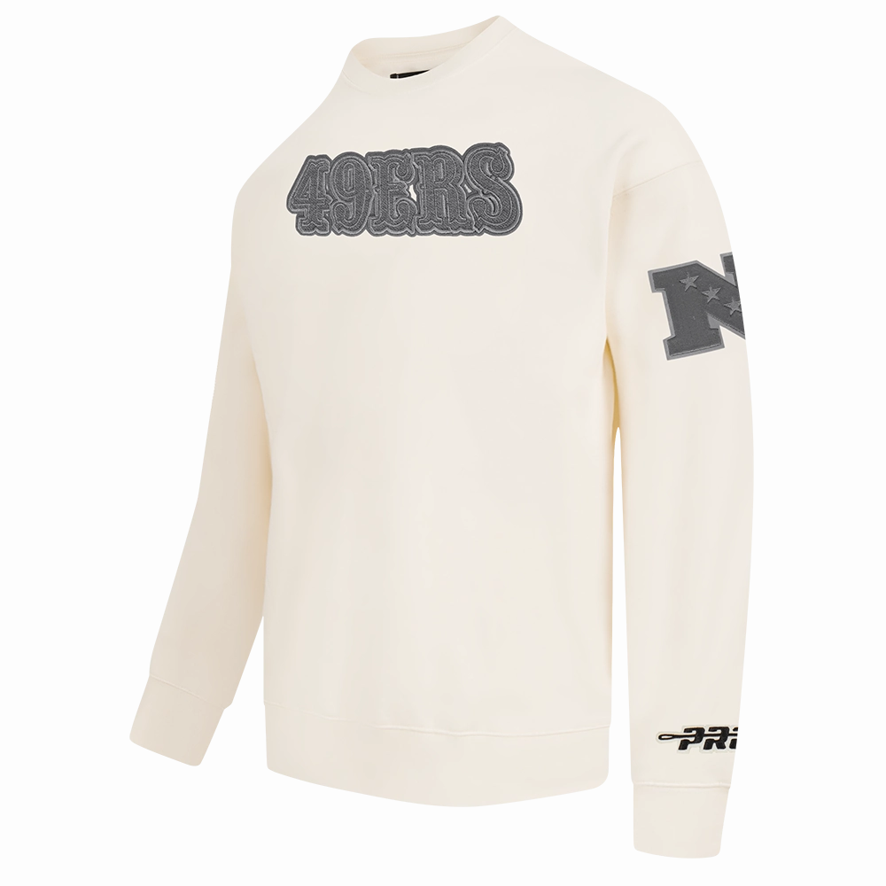 NFL SAN FRANCISCO 49ERS REVERSE FRENCH TERRY MEN'S DROP SHOULDER FLEECE CREWNECK (EGGSHELL)