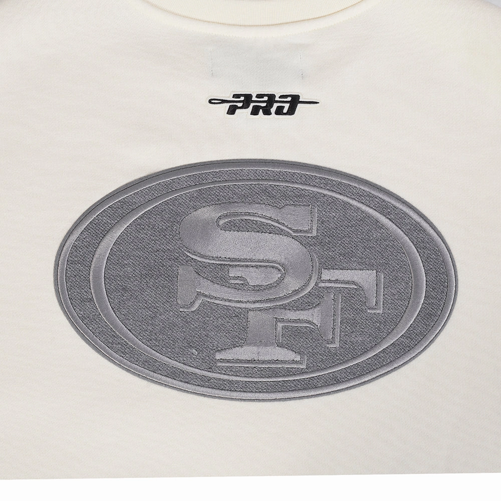 NFL SAN FRANCISCO 49ERS REVERSE FRENCH TERRY MEN'S DROP SHOULDER FLEECE CREWNECK (EGGSHELL)
