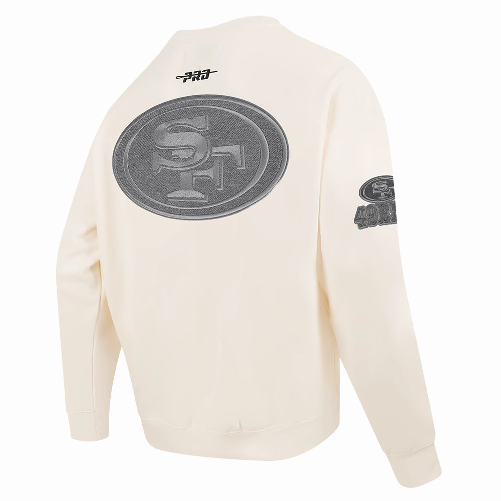 NFL SAN FRANCISCO 49ERS REVERSE FRENCH TERRY MEN'S DROP SHOULDER FLEECE CREWNECK (EGGSHELL)