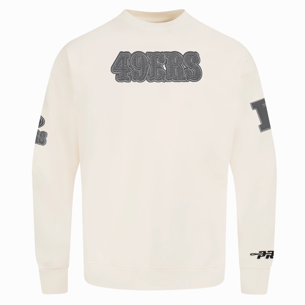 NFL SAN FRANCISCO 49ERS REVERSE FRENCH TERRY MEN'S DROP SHOULDER FLEECE CREWNECK (EGGSHELL)