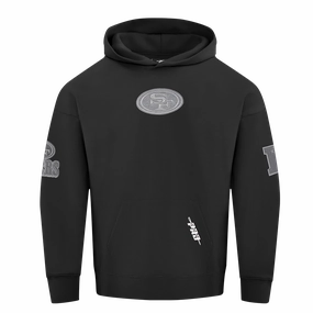 NFL SAN FRANCISCO 49ERS REVERSE FRENCH TERRY MEN'S DROP SHOULDER FLEECE PULLOVER HOODIE (BLACK)