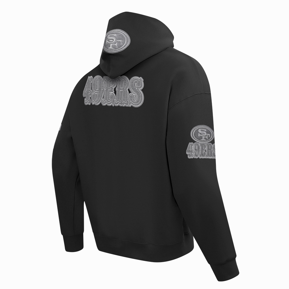 NFL SAN FRANCISCO 49ERS REVERSE FRENCH TERRY MEN'S DROP SHOULDER FLEECE PULLOVER HOODIE (BLACK)
