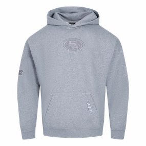 NFL SAN FRANCISCO 49ERS REVERSE FRENCH TERRY MEN'S DROP SHOULDER FLEECE PULLOVER HOODIE (DARK HEATHER GRAY)