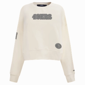 NFL SAN FRANCISCO 49ERS REVERSE FRENCH TERRY WOMEN'S FLEECE CREWNECK (EGGSHELL)