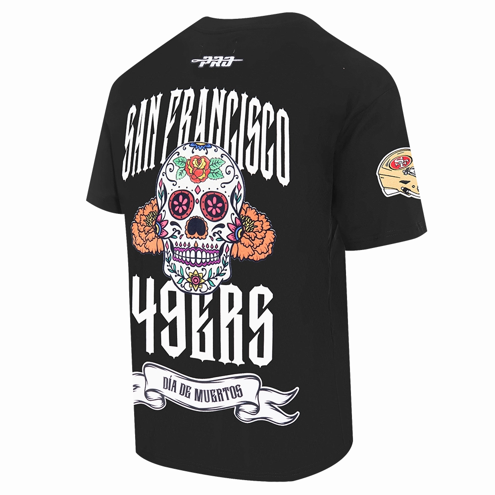 NFL SAN FRANCISCO 49ERS RIB CAGE MEN'S COTTON JERSEY DROP SHOULDER TEE (BLACK)