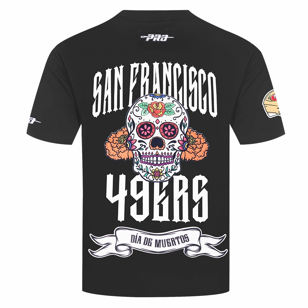 NFL SAN FRANCISCO 49ERS RIB CAGE MEN'S COTTON JERSEY DROP SHOULDER TEE (BLACK)