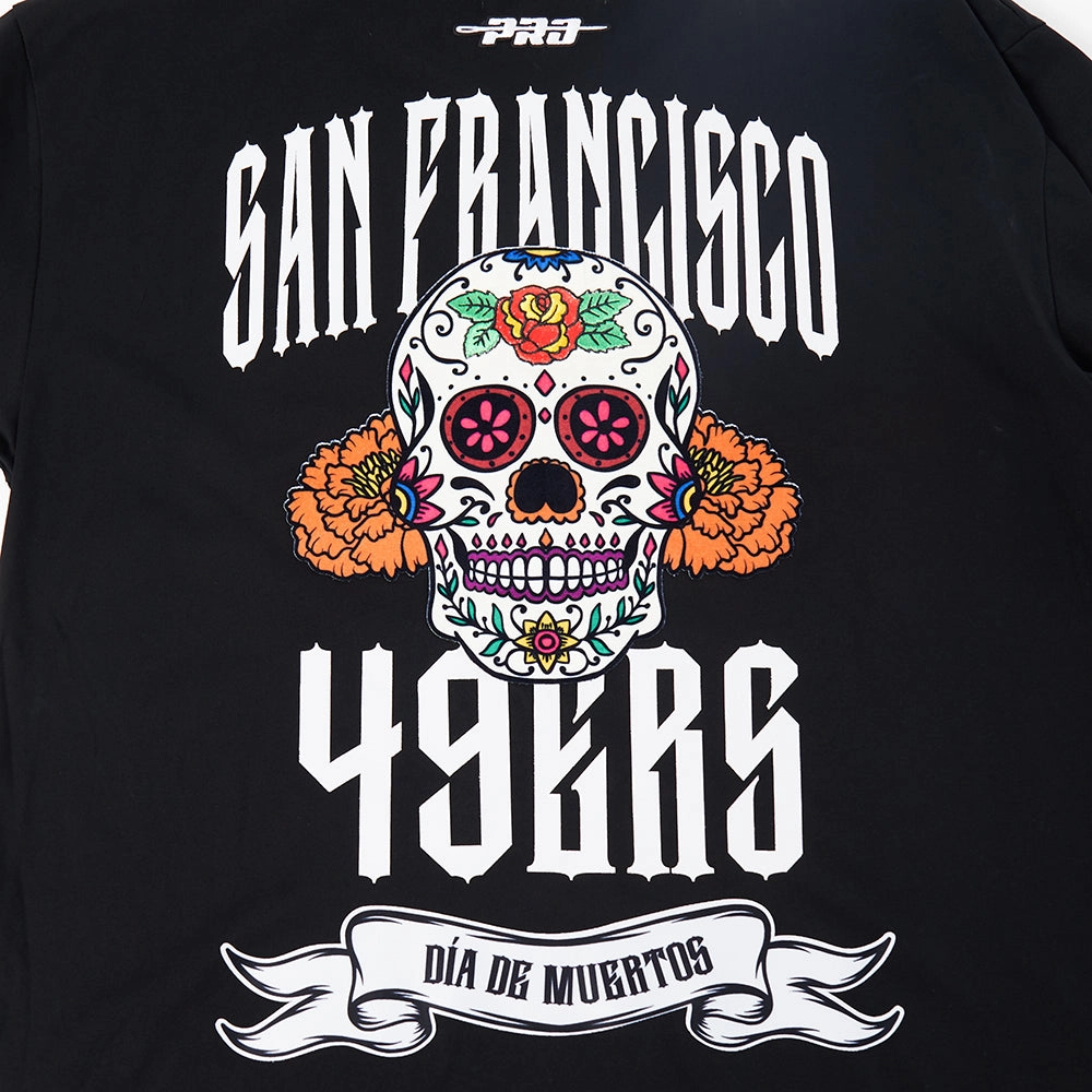NFL SAN FRANCISCO 49ERS RIB CAGE MEN'S COTTON JERSEY DROP SHOULDER TEE (BLACK)