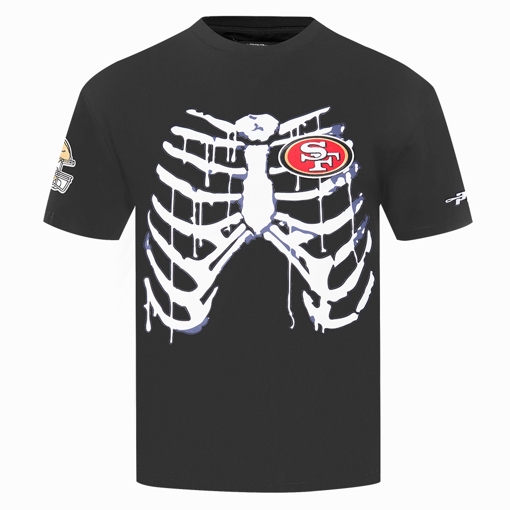 NFL SAN FRANCISCO 49ERS RIB CAGE MEN'S COTTON JERSEY DROP SHOULDER TEE (BLACK)