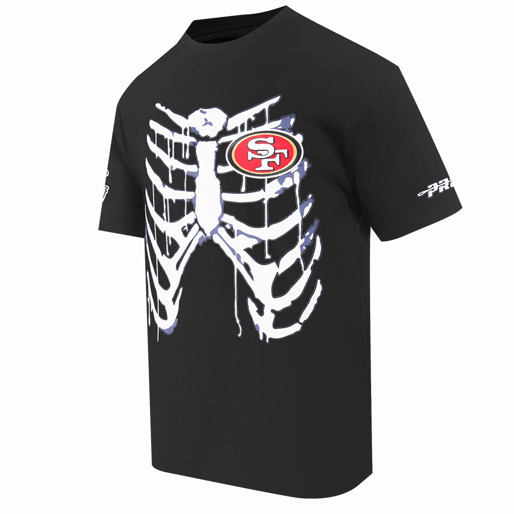 NFL SAN FRANCISCO 49ERS RIB CAGE MEN'S COTTON JERSEY DROP SHOULDER TEE (BLACK)