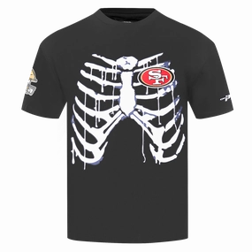 NFL SAN FRANCISCO 49ERS RIB CAGE MEN'S COTTON JERSEY DROP SHOULDER TEE (BLACK)