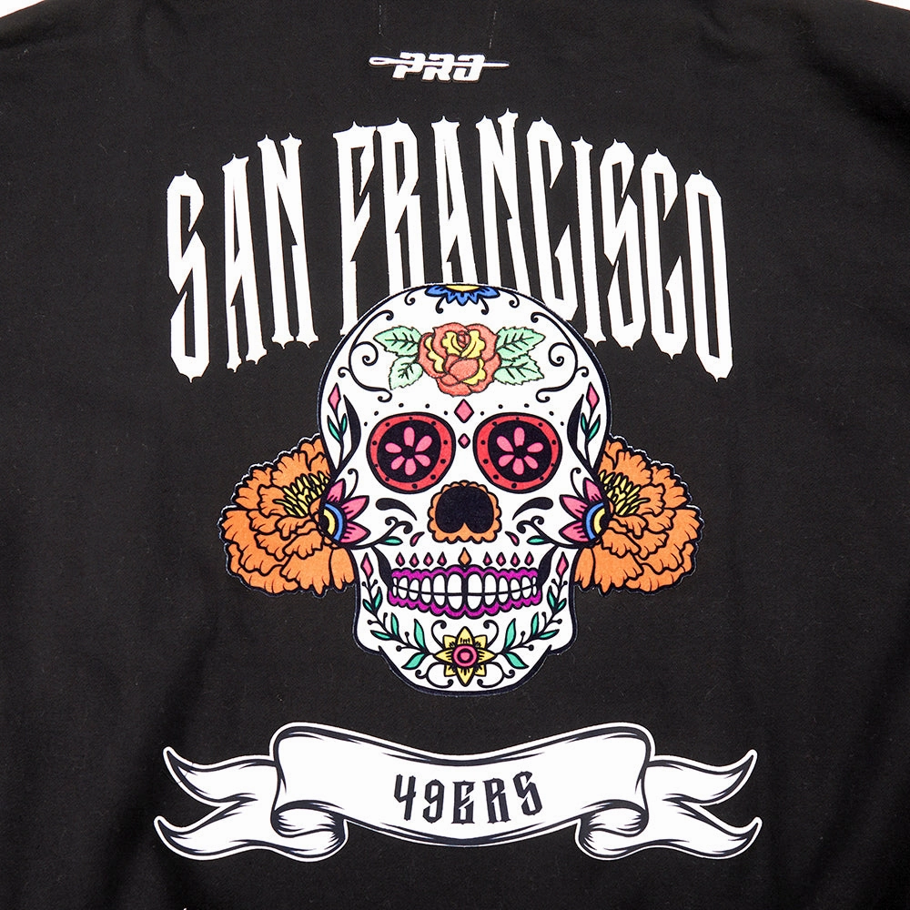 NFL SAN FRANCISCO 49ERS RIB CAGE MEN'S DROP SHOULDER FLEECE PULLOVER HOODIE (BLACK)