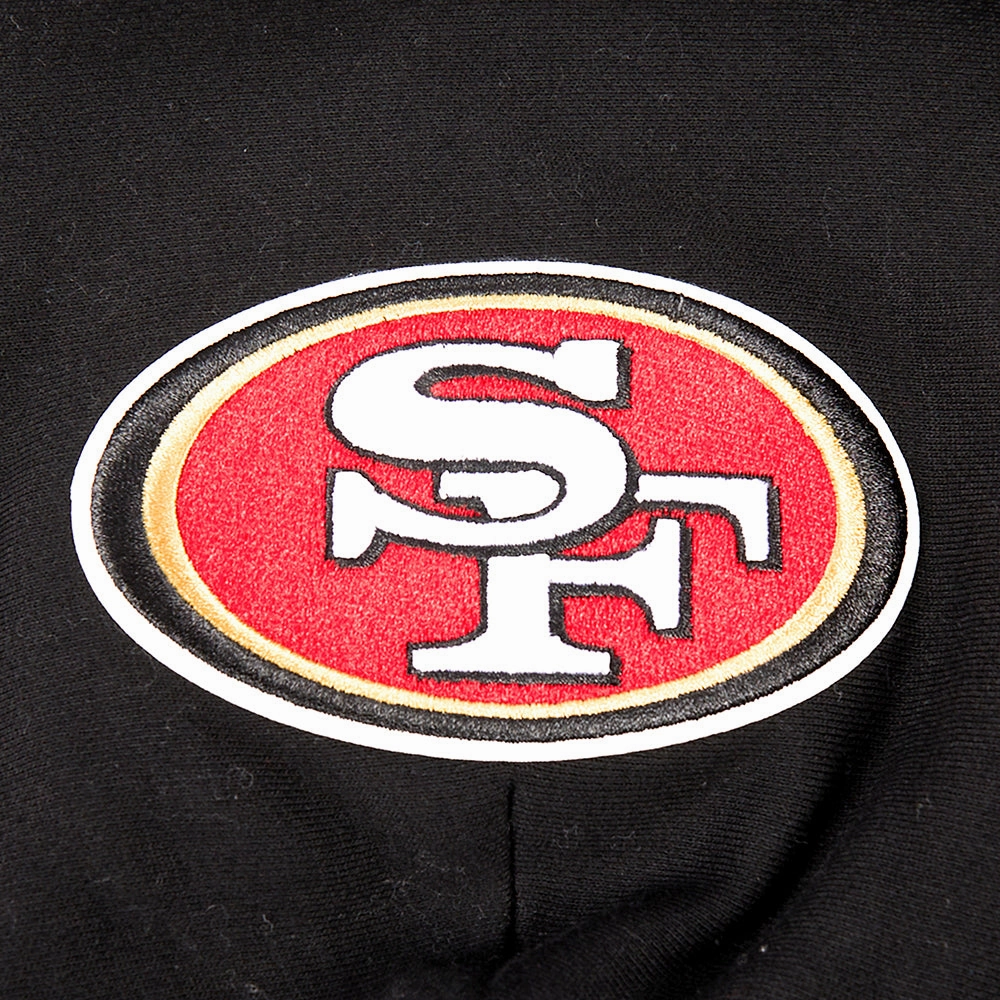 NFL SAN FRANCISCO 49ERS RIB CAGE MEN'S DROP SHOULDER FLEECE PULLOVER HOODIE (BLACK)