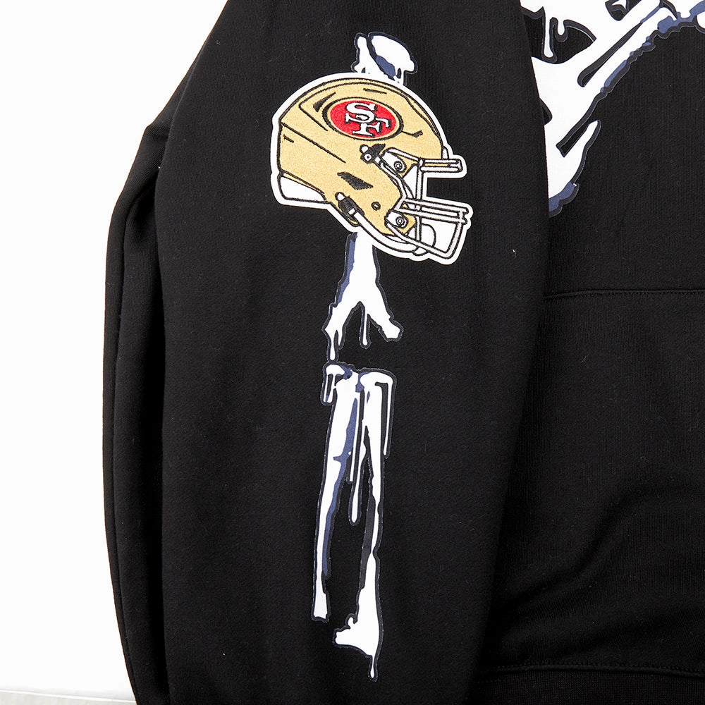 NFL SAN FRANCISCO 49ERS RIB CAGE MEN'S DROP SHOULDER FLEECE PULLOVER HOODIE (BLACK)
