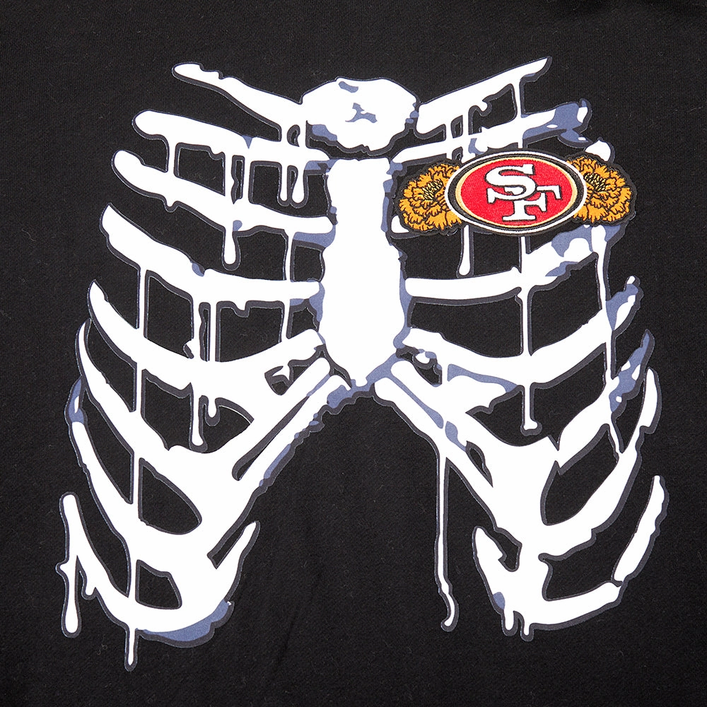 NFL SAN FRANCISCO 49ERS RIB CAGE MEN'S DROP SHOULDER FLEECE PULLOVER HOODIE (BLACK)