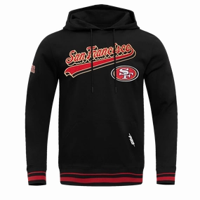 NFL SAN FRANCISCO 49ERS SCRIPT TAIL MEN'S RIB FLEECE PULLOVER HOODIE (BLACK/RED/BLACK)