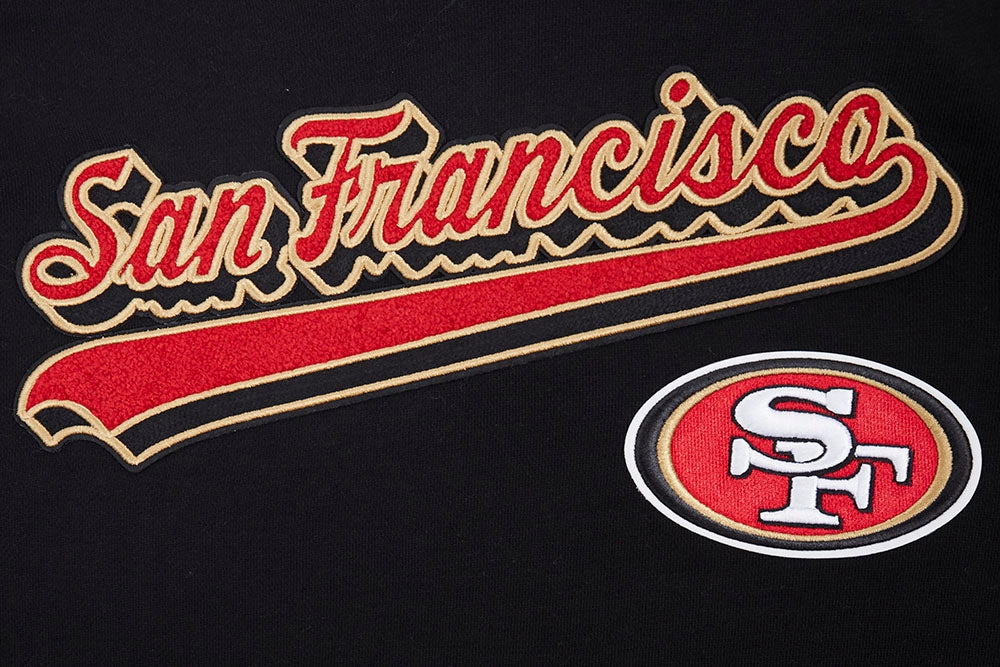NFL SAN FRANCISCO 49ERS SCRIPT TAIL MEN'S RIB FLEECE PULLOVER HOODIE (BLACK/RED/BLACK)