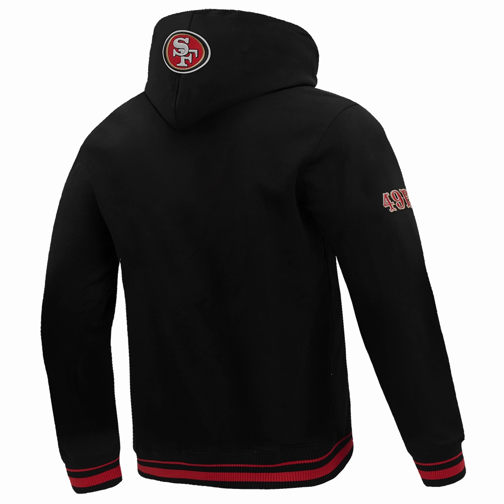 NFL SAN FRANCISCO 49ERS SCRIPT TAIL MEN'S RIB FLEECE PULLOVER HOODIE (BLACK/RED/BLACK)