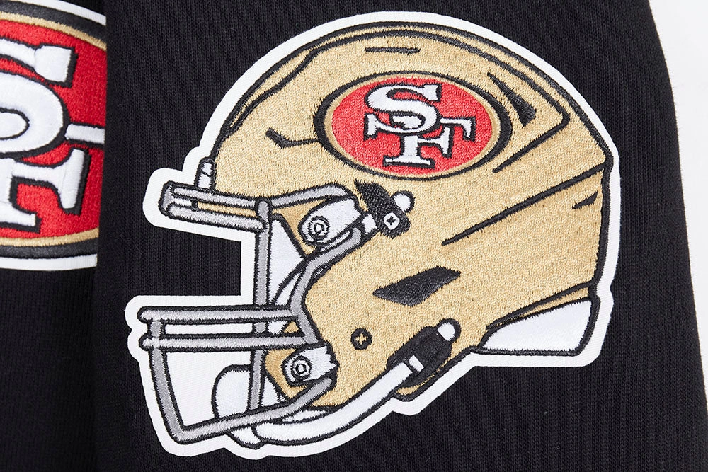 NFL SAN FRANCISCO 49ERS SCRIPT TAIL MEN'S RIB FLEECE PULLOVER HOODIE (BLACK/RED/BLACK)
