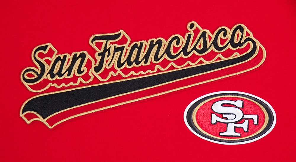 NFL SAN FRANCISCO 49ERS SCRIPT TAIL MEN'S RIB FLEECE PULLOVER HOODIE (RED/BLACK)