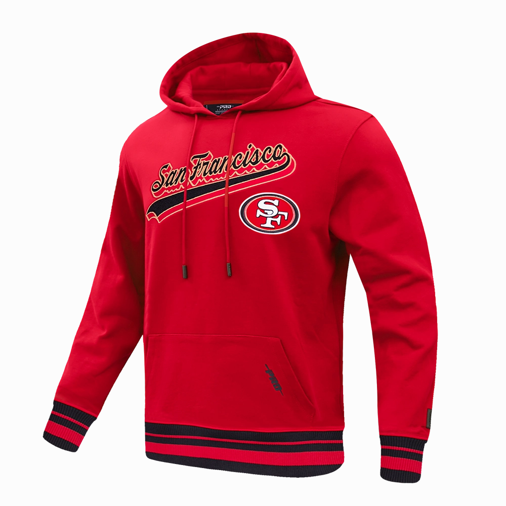 NFL SAN FRANCISCO 49ERS SCRIPT TAIL MEN'S RIB FLEECE PULLOVER HOODIE (RED/BLACK)