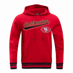 NFL SAN FRANCISCO 49ERS SCRIPT TAIL MEN'S RIB FLEECE PULLOVER HOODIE (RED/BLACK)