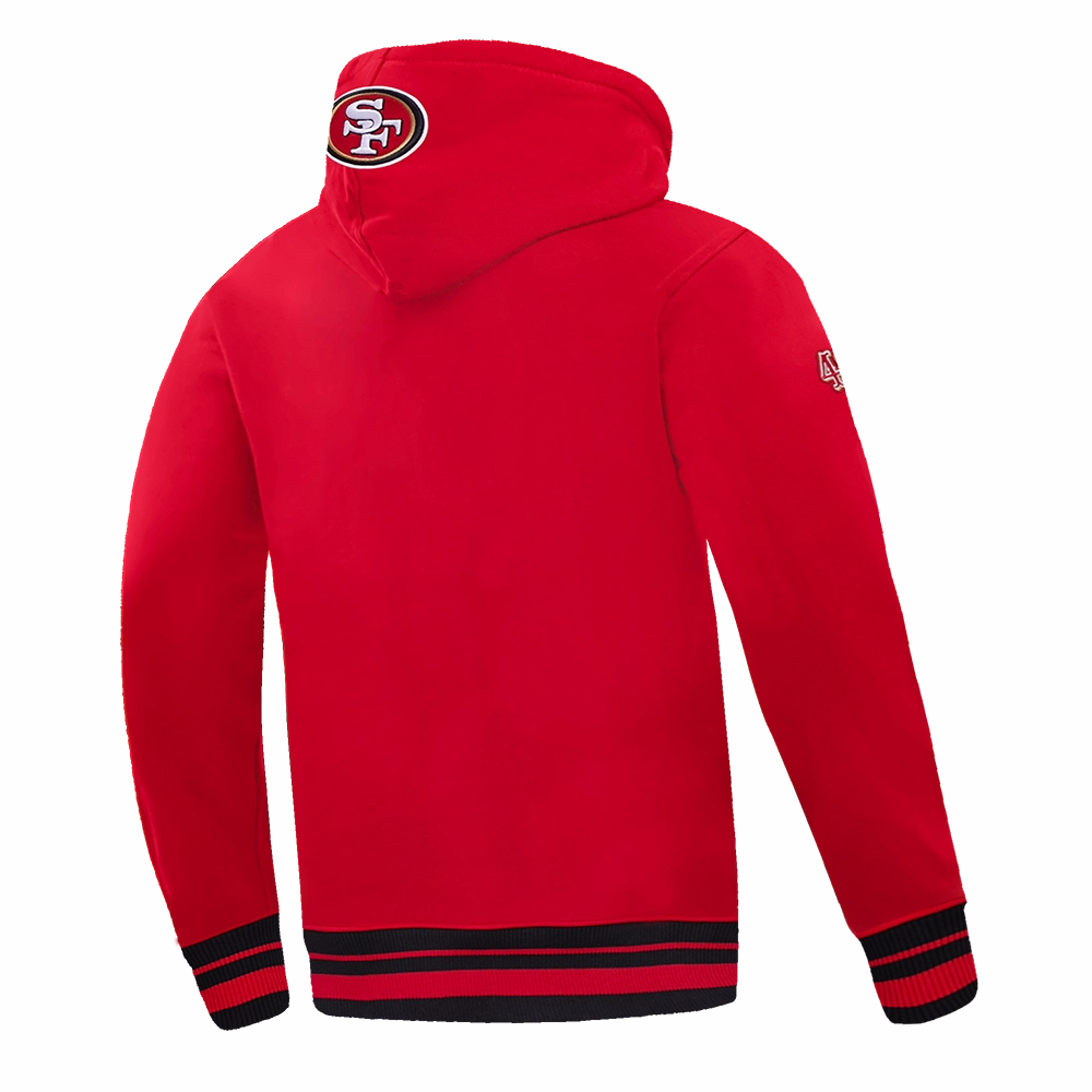 NFL SAN FRANCISCO 49ERS SCRIPT TAIL MEN'S RIB FLEECE PULLOVER HOODIE (RED/BLACK)