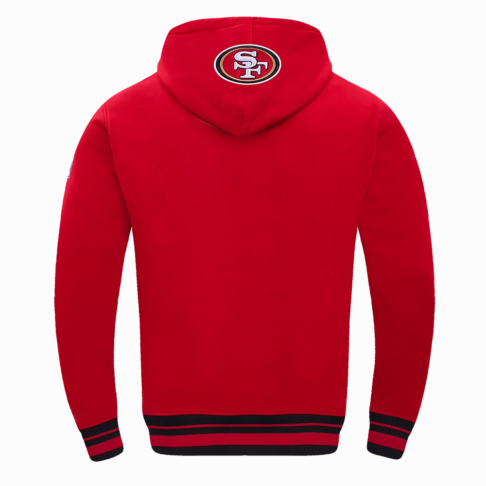 NFL SAN FRANCISCO 49ERS SCRIPT TAIL MEN'S RIB FLEECE PULLOVER HOODIE (RED/BLACK)