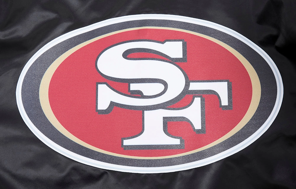 NFL SAN FRANCISCO 49ERS SCRIPT TAIL MEN'S SATIN JACKET (BLACK/RED/BLACK)