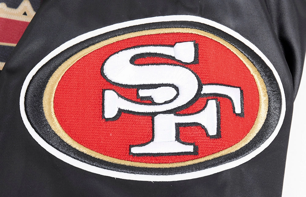 NFL SAN FRANCISCO 49ERS SCRIPT TAIL MEN'S SATIN JACKET (BLACK/RED/BLACK)