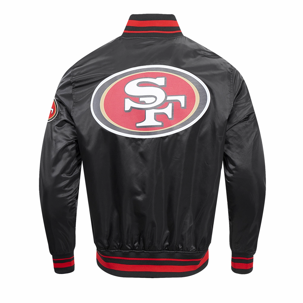 NFL SAN FRANCISCO 49ERS SCRIPT TAIL MEN'S SATIN JACKET (BLACK/RED/BLACK)