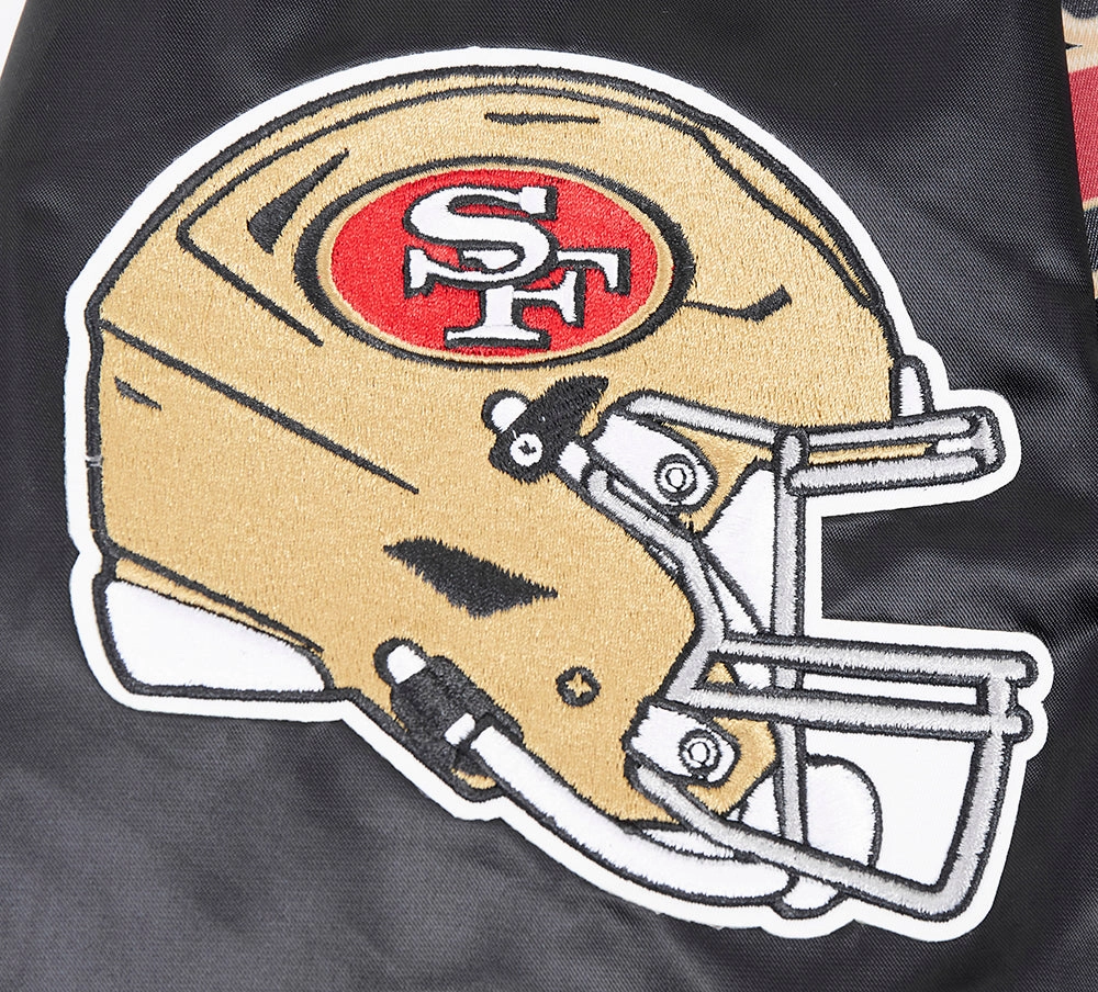 NFL SAN FRANCISCO 49ERS SCRIPT TAIL MEN'S SATIN JACKET (BLACK/RED/BLACK)