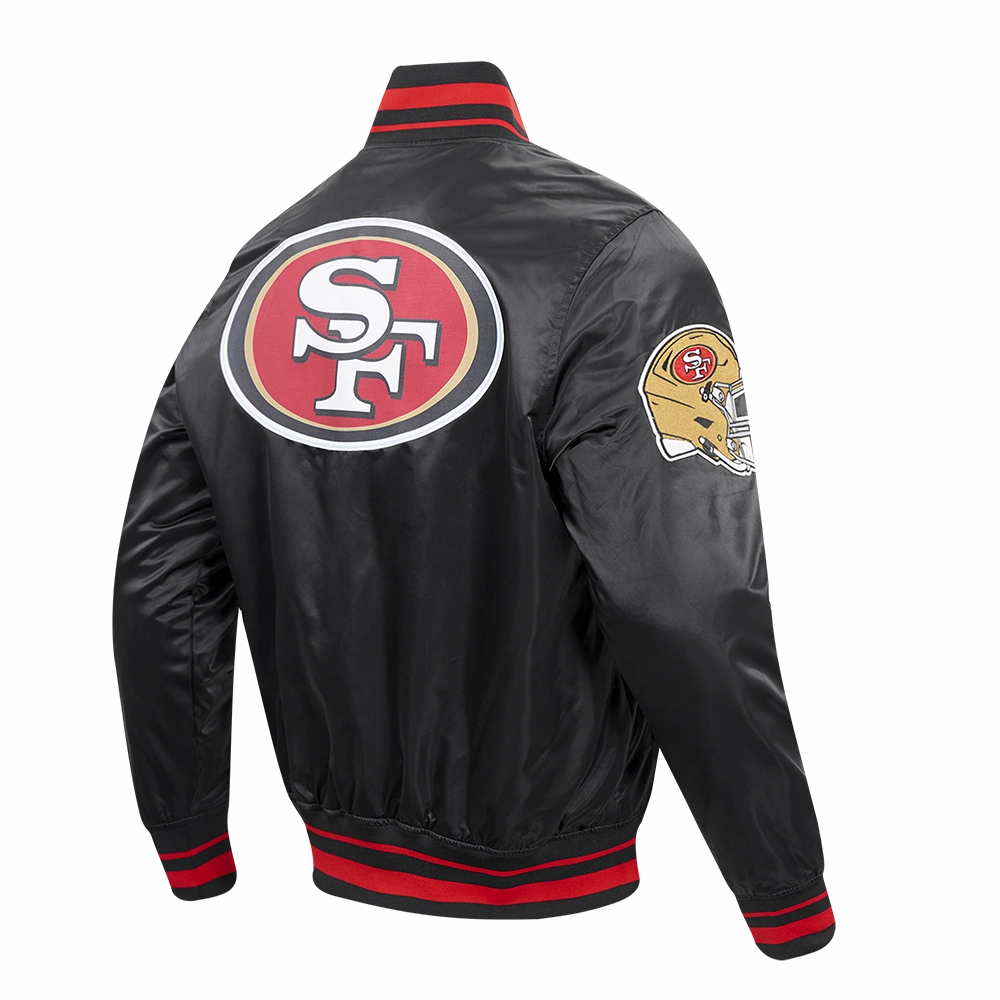 NFL SAN FRANCISCO 49ERS SCRIPT TAIL MEN'S SATIN JACKET (BLACK/RED/BLACK)