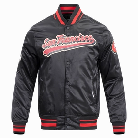NFL SAN FRANCISCO 49ERS SCRIPT TAIL MEN'S SATIN JACKET (BLACK/RED/BLACK)
