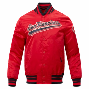 NFL SAN FRANCISCO 49ERS SCRIPT TAIL MEN'S SATIN JACKET (RED/BLACK)